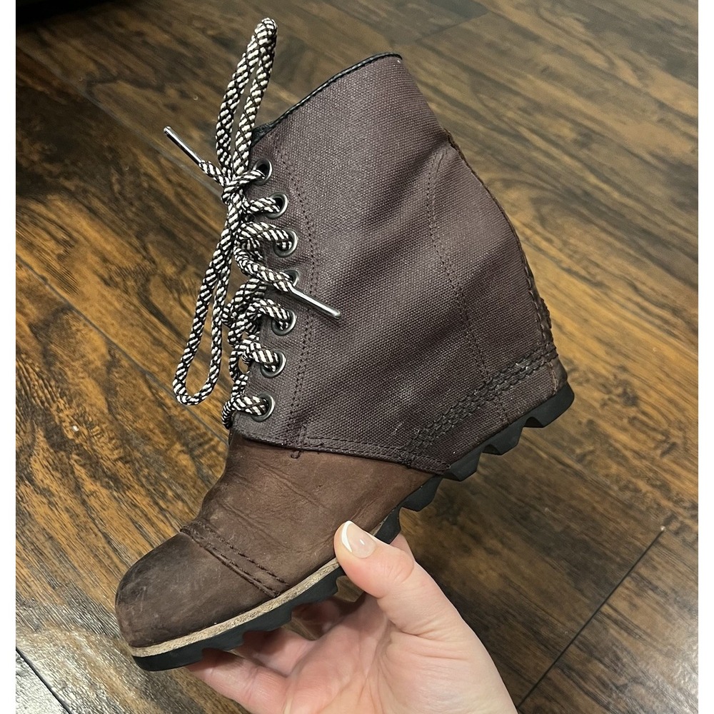 Sorel PDX Wedge Brown Leather Canvas Ankle Boot, Women's Size 8 - Picture 11 of 11